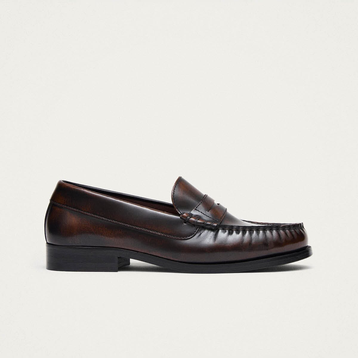 Rivet Brushed Coffee Brown Leather Loafers - Image 3