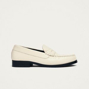 Rivet Cream Leather Loafers
